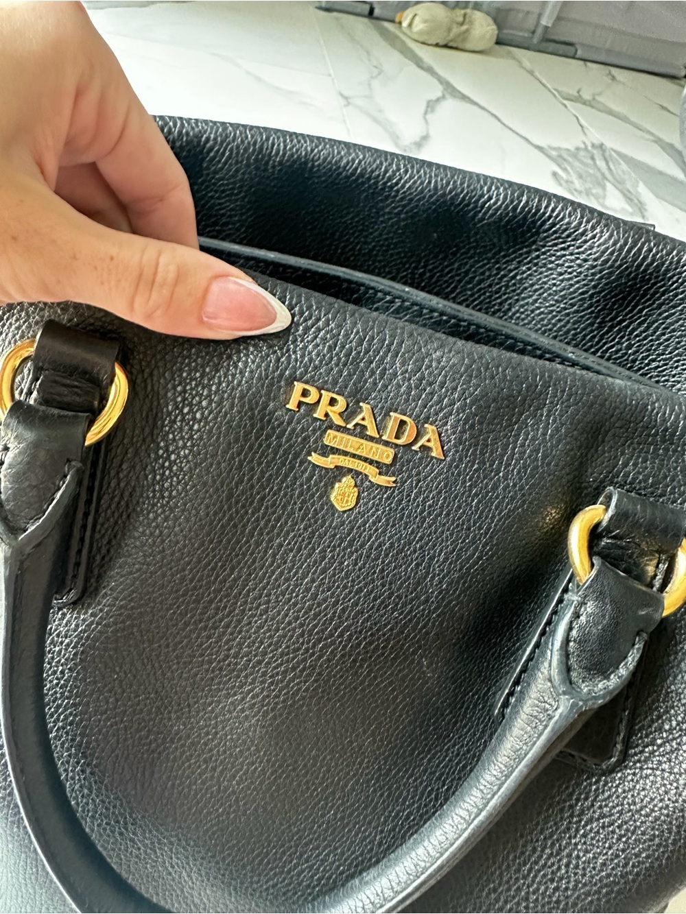 Authentic Prada Double Vitello Daino Black Leather Tote Bag Purse - Picture 6 of 16